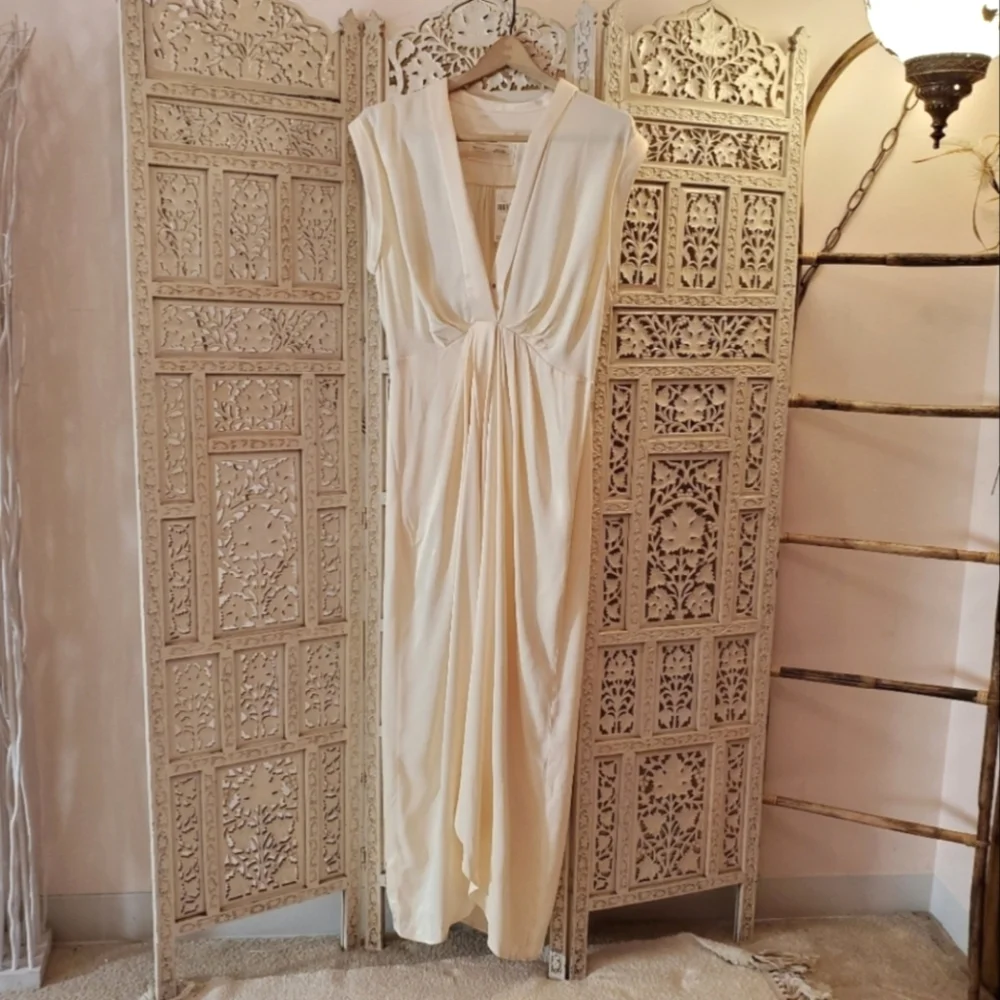 Cream Satin Maxi Dress - Picture 2 of 12